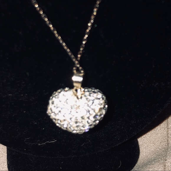 Pave heart necklace. Faux diamond. 16” - Picture 2 of 4